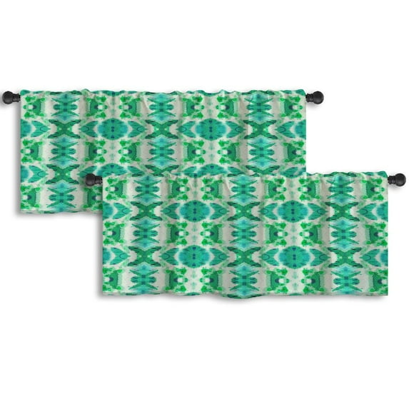 LALILO Kitchen Curtain Valance Tie Dye Boho Ink Japanese Rod Pocket Window Curtain 52"x 18" Set of 2