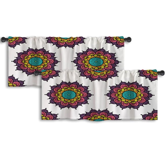 LALILO Kitchen Curtain Valance Tie Dye Colorful Boho Ink Rod Pocket Window Curtain 52"x 18" Set of 2
