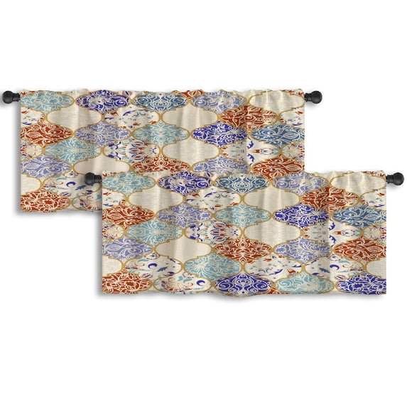 LALILO Kitchen Curtain Valance Tile With Colorful Rod Pocket Window Curtain 52"x 18" Set of 2