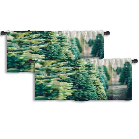 LALILO Kitchen Curtain Valance Trees Christmas Tree Rod Pocket Window Curtain 52"x 18" Set of 2