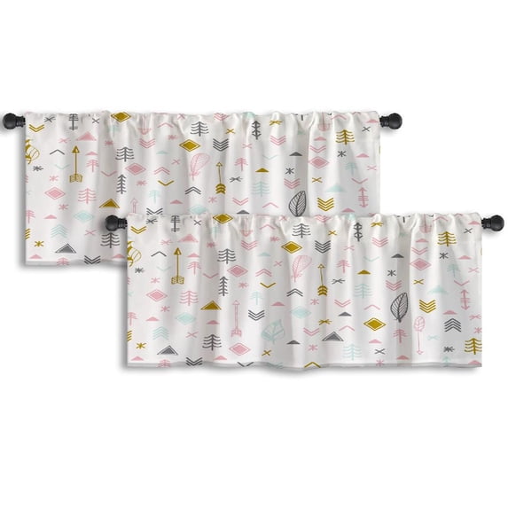 LALILO Kitchen Curtain Valance Tribal Aztec Geometric Art Rod Pocket Window Curtain 52"x 18" Set of 2