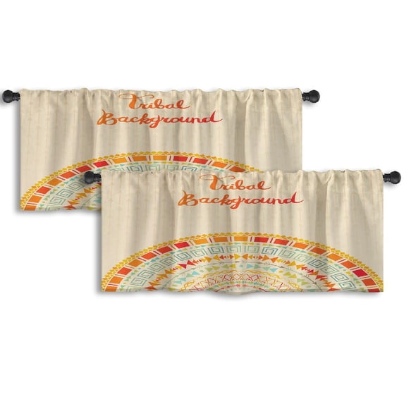 LALILO Kitchen Curtain Valance Tribal With Aztec Ornament Rod Pocket Window Curtain 52"x 18" Set of 2