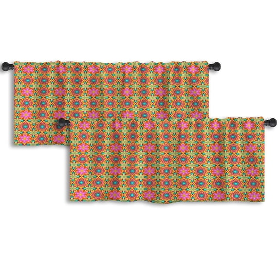 LALILO Kitchen Curtain Valance Tropical And Palm Leaves Rod Pocket Window Curtain 52"x 18" Set of 2