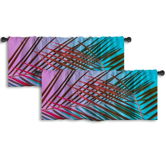 LALILO Kitchen Curtain Valance Tropical And Palm Leaves Rod Pocket Window Curtain 52"x 18" Set of 2