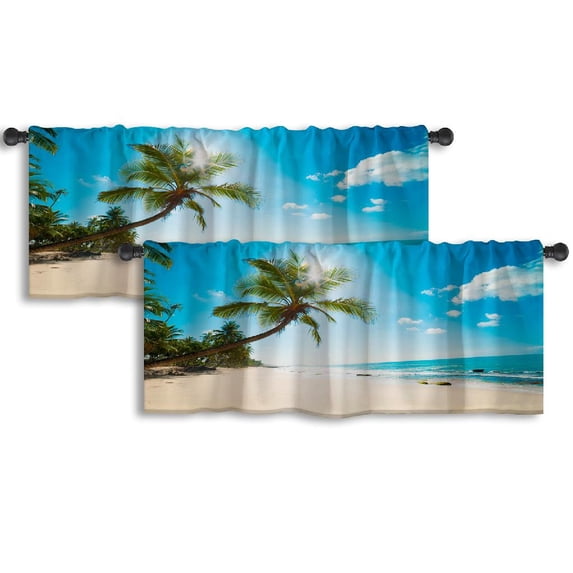 LALILO Kitchen Curtain Valance Tropical Beach Beach Rod Pocket Window Curtain 52"x 18" Set of 2