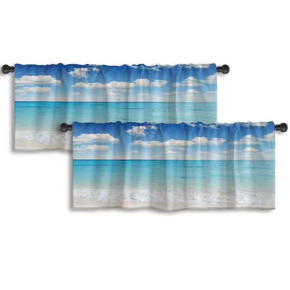 LALILO Kitchen Curtain Valance Tropical Beach Blue Sky Rod Pocket Window Curtain 52"x 18" Set of 2