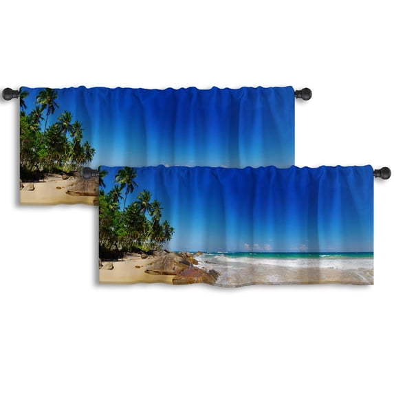 LALILO Kitchen Curtain Valance Tropical Paradise Rod Pocket Window Curtain 52"x 18" Set of 2