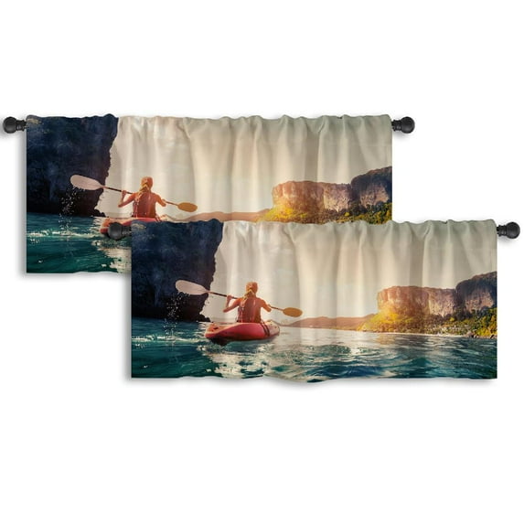 LALILO Kitchen Curtain Valance Tropical Sunset Polyester Rod Pocket Window Curtain 52"x 18" Set of 2