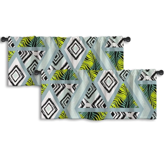 LALILO Kitchen Curtain Valance Tropical With Zebra Motif Rod Pocket Window Curtain 52"x 18" Set of 2