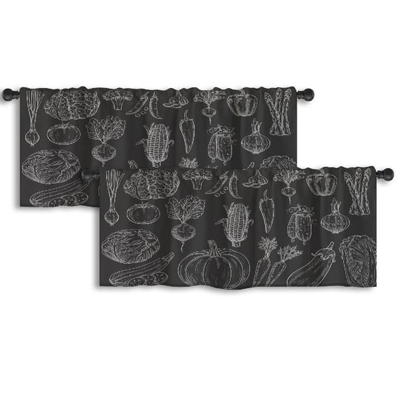 LALILO Kitchen Curtain Valance Vegetables Chalk Sketches And Rod Pocket Window Curtain 52"x 18" Set of 2