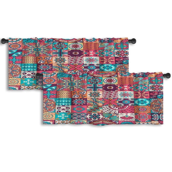 LALILO Kitchen Curtain Valance Vintage Decorative Islam Arabic Rod Pocket Window Curtain 52"x 18" Set of 2