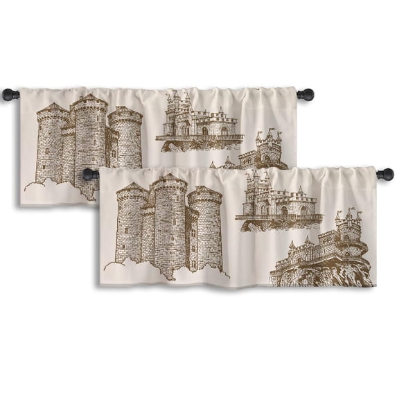 LALILO Kitchen Curtain Valance Vintage Medieval Vintage Rod Pocket Window Curtain 52"x 18" Set of 2