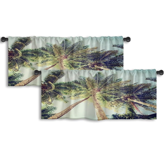 LALILO Kitchen Curtain Valance Vintage Palm Beach Vintage Rod Pocket Window Curtain 52"x 18" Set of 2