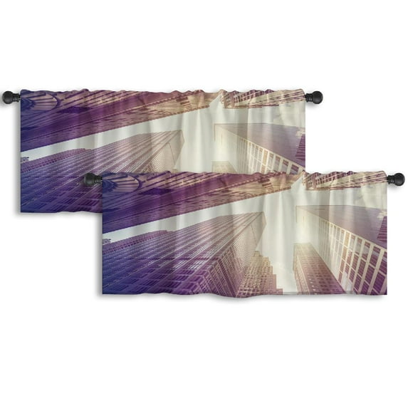 LALILO Kitchen Curtain Valance Vintage Skyscrapers Manhattan Rod Pocket Window Curtain 52"x 18" Set of 2
