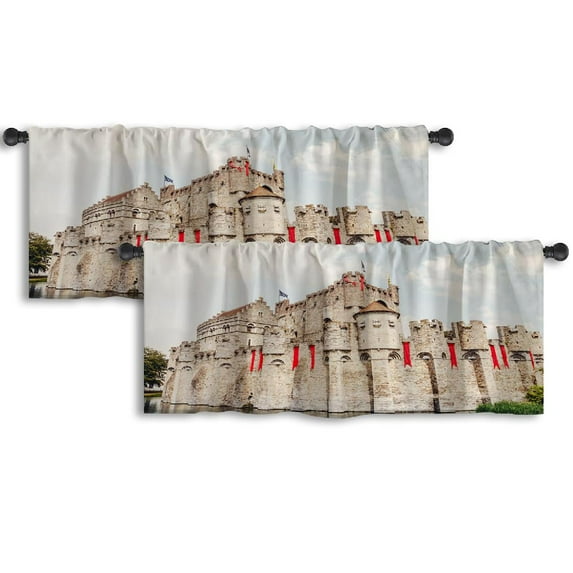 LALILO Kitchen Curtain Valance Walls Ancient Rod Pocket Window Curtain 52"x 18" Set of 2