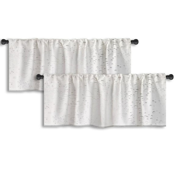LALILO Kitchen Curtain Valance Water Drops White Drop Water Rod Pocket Window Curtain 52"x 18" Set of 2