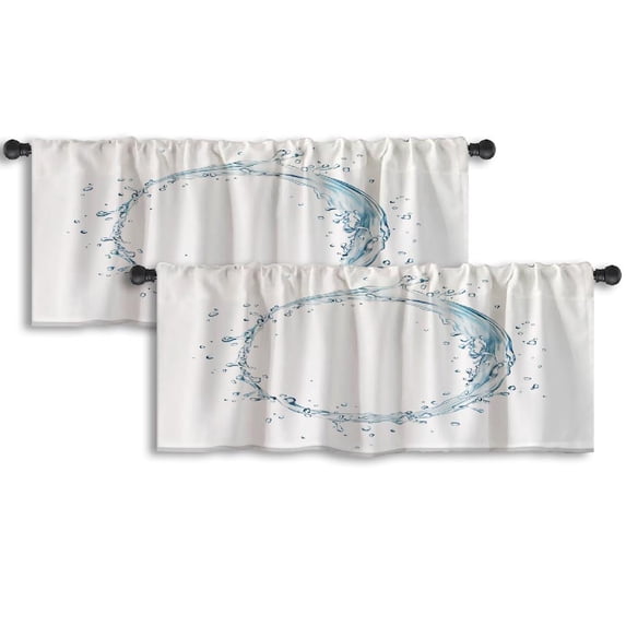 LALILO Kitchen Curtain Valance Water Splash Circle Water Rod Pocket Window Curtain 52"x 18" Set of 2
