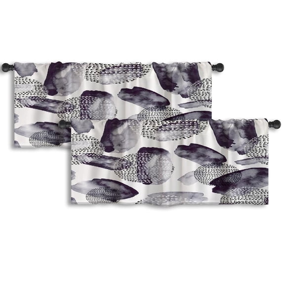LALILO Kitchen Curtain Valance Watercolor Black Rod Pocket Window Curtain 52"x 18" Set of 2