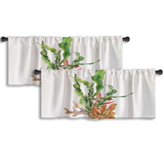 LALILO Kitchen Curtain Valance Watercolor Coral Reef With Rod Pocket Window Curtain 52"x 18" Set of 2