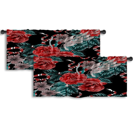 LALILO Kitchen Curtain Valance Watercolor Flowers Rod Pocket Window Curtain 52"x 18" Set of 2