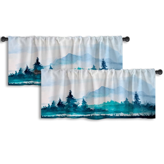 LALILO Kitchen Curtain Valance Watercolor Mountains Rod Pocket Window Curtain 52"x 18" Set of 2