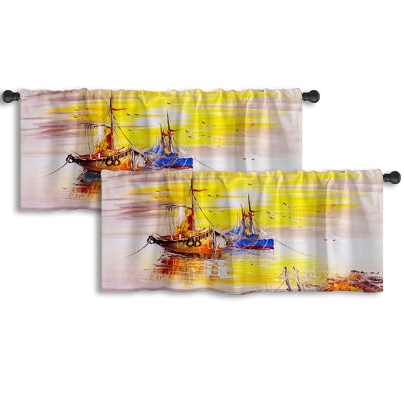 LALILO Kitchen Curtain Valance Watercolor Oil Venice Rod Pocket Window Curtain 52"x 18" Set of 2