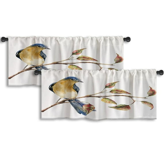 LALILO Kitchen Curtain Valance Watercolor Sitting Tree Rod Pocket Window Curtain 52"x 18" Set of 2