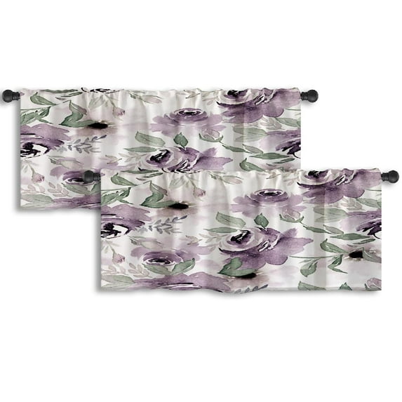 LALILO Kitchen Curtain Valance Watercolor Vintage Rod Pocket Window Curtain 52"x 18" Set of 2