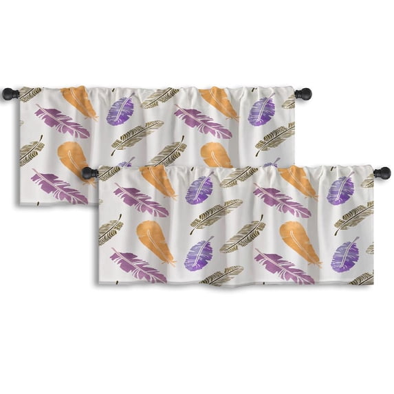LALILO Kitchen Curtain Valance Watercolor With Colorful Rod Pocket Window Curtain 52"x 18" Set of 2