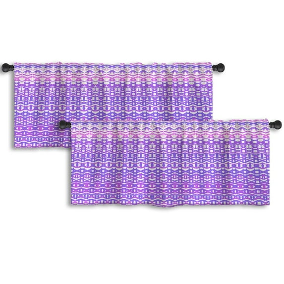 LALILO Kitchen Curtain Valance Watercolor With Ethnic Ornament Rod Pocket Window Curtain 52"x 18" Set of 2