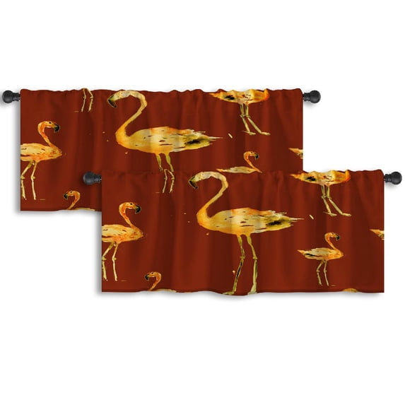 LALILO Kitchen Curtain Valance Watercolor With Flamingo Exotic Rod Pocket Window Curtain 52"x 18" Set of 2