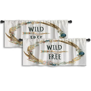 LALILO Kitchen Curtain Valance Watercolor Wreath Rod Pocket Window Curtain 52"x 18" Set of 2