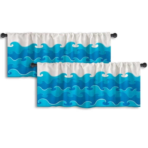 LALILO Kitchen Curtain Valance Waves Theme Wave Ocean Rod Pocket Window Curtain 52"x 18" Set of 2