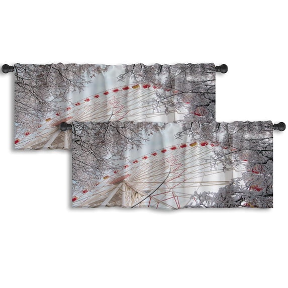 LALILO Kitchen Curtain Valance Wheel Park Winter With Snow Rod Pocket Window Curtain 52"x 18" Set of 2