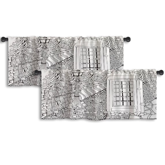 LALILO Kitchen Curtain Valance Winter Coloring Book Door Rod Pocket Window Curtain 52"x 18" Set of 2