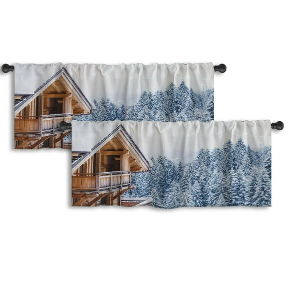 LALILO Kitchen Curtain Valance Winter Holidays Ski Vacations Rod Pocket Window Curtain 52"x 18" Set of 2