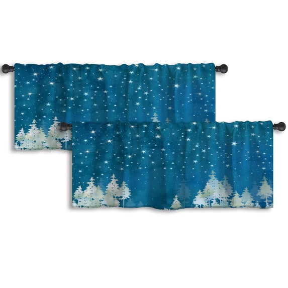 LALILO Kitchen Curtain Valance Winter Night Starry Sky Rod Pocket Window Curtain 52"x 18" Set of 2