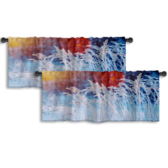 LALILO Kitchen Curtain Valance Winter Scene Flower Pine Rod Pocket Window Curtain 52"x 18" Set of 2
