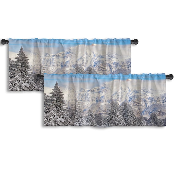 LALILO Kitchen Curtain Valance Winter Swiss Forest Rod Pocket Window Curtain 52"x 18" Set of 2