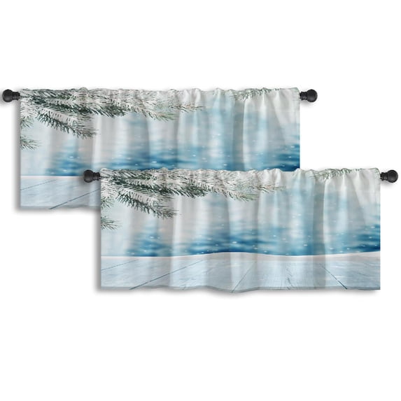 LALILO Kitchen Curtain Valance Winter Winter Snow Rod Pocket Window Curtain 52"x 18" Set of 2