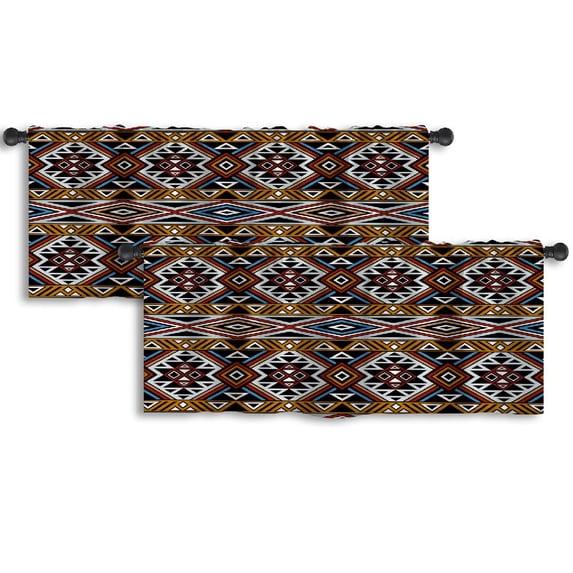 LALILO Kitchen Curtain Valance With Ethnic Aztec Ornament Boho Rod Pocket Window Curtain 52"x 18" Set of 2