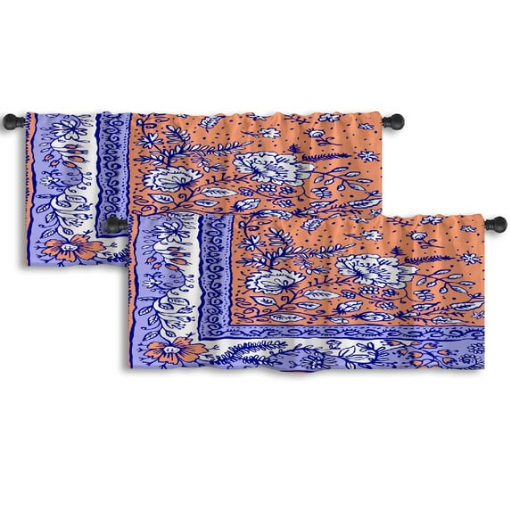 LALILO Kitchen Curtain Valance With Fantasy Flowers Natural Rod Pocket Window Curtain 52"x 18" Set of 2