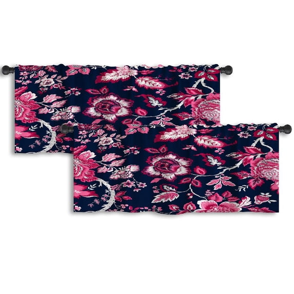 LALILO Kitchen Curtain Valance With Fantasy Flowers Rod Pocket Window Curtain 52"x 18" Set of 2