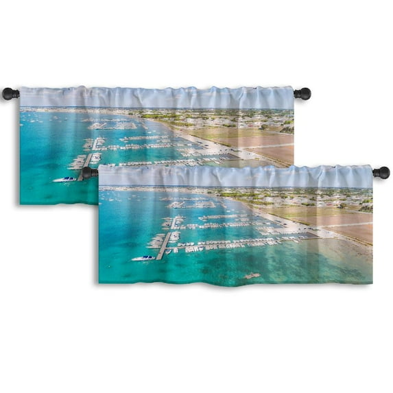 LALILO Kitchen Curtain Valance With Flamingos Bright Rod Pocket Window Curtain 52"x 18" Set of 2