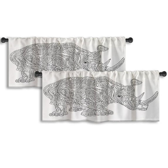 LALILO Kitchen Curtain Valance With Geometric And Floral Rod Pocket Window Curtain 52"x 18" Set of 2