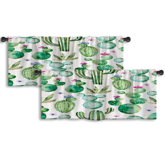 LALILO Kitchen Curtain Valance With High Quality Watercolor Rod Pocket Window Curtain 52"x 18" Set of 2