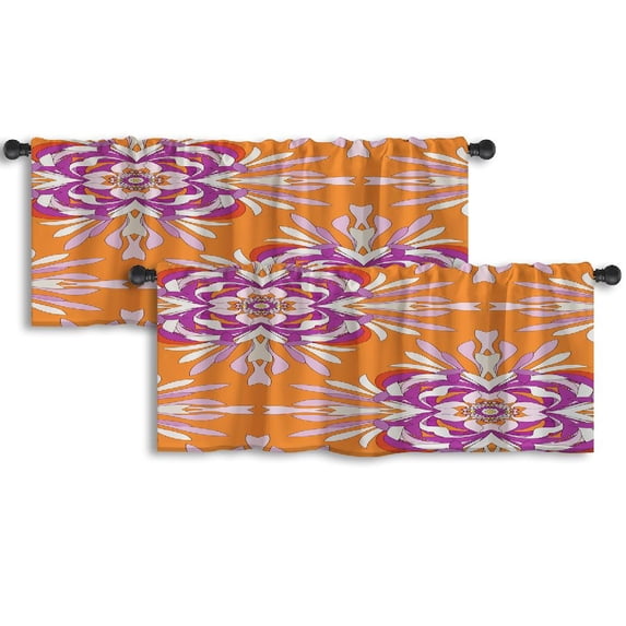 LALILO Kitchen Curtain Valance With Mandala Shape Vintage Rod Pocket Window Curtain 52"x 18" Set of 2