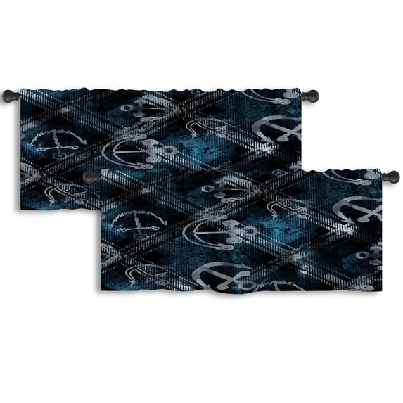 LALILO Kitchen Curtain Valance With Marine With Tartan Lines Rod Pocket Window Curtain 52"x 18" Set of 2