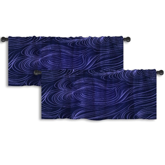 LALILO Kitchen Curtain Valance With Waves Floral Hair Fur Rod Pocket Window Curtain 52"x 18" Set of 2