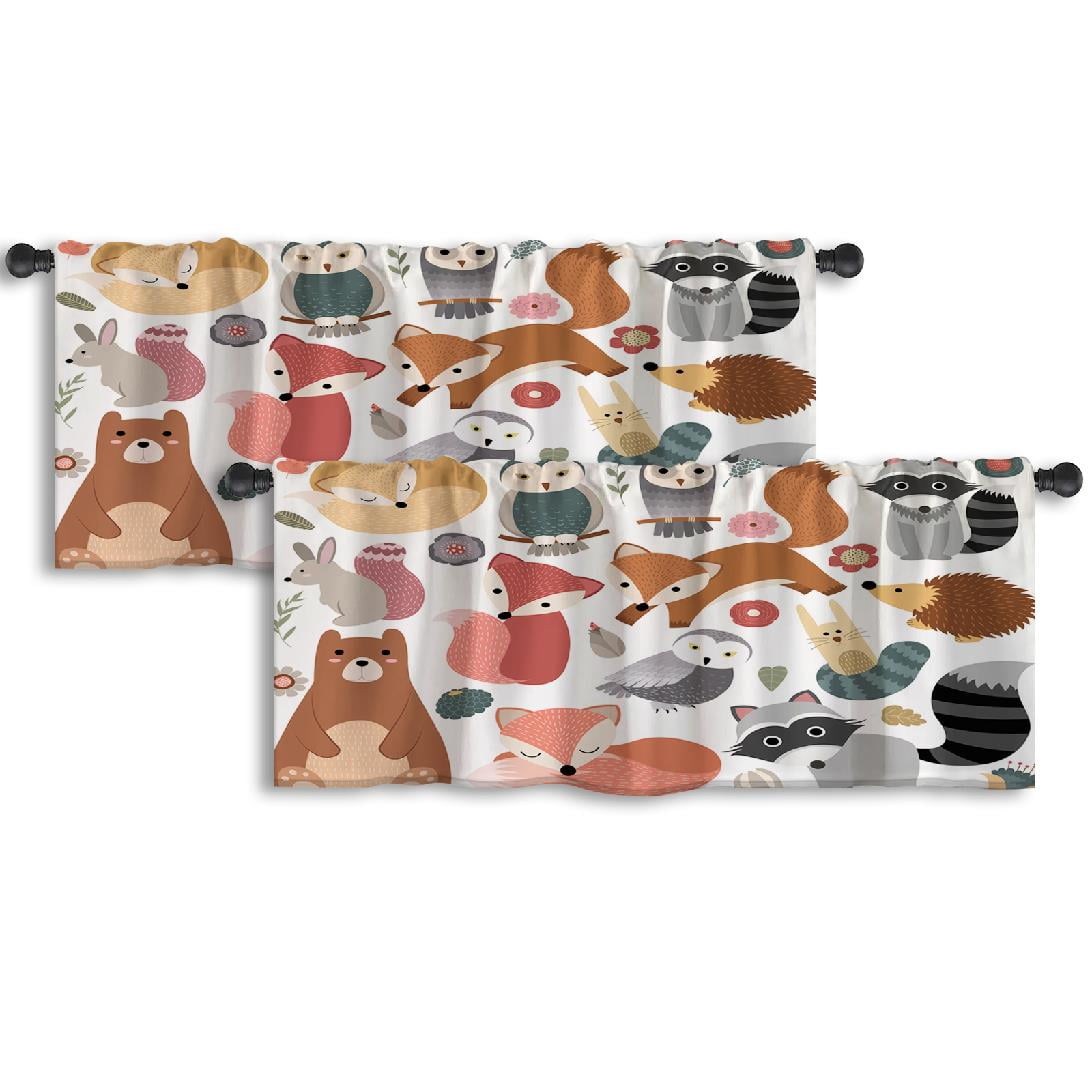 LALILO Kitchen Curtain Valance Woodland Animals And Cute Rod Pocket ...